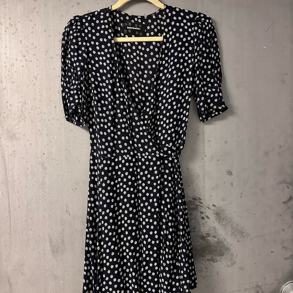 Reformation - Floral Navy and White Wrap Dress
